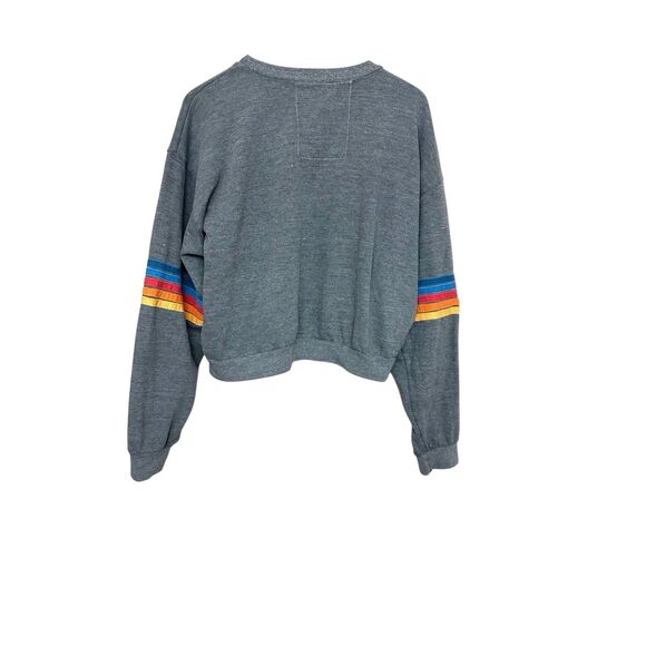 WOMEN'S RAINBOW STITCH SLEEVE CREW SWEATSHIRT GRAY Sz: S - Picture 2 of 5